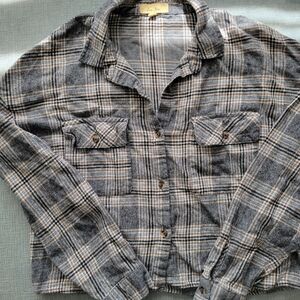 Love Notes Gray Plaid Crop Button-Up Shirt